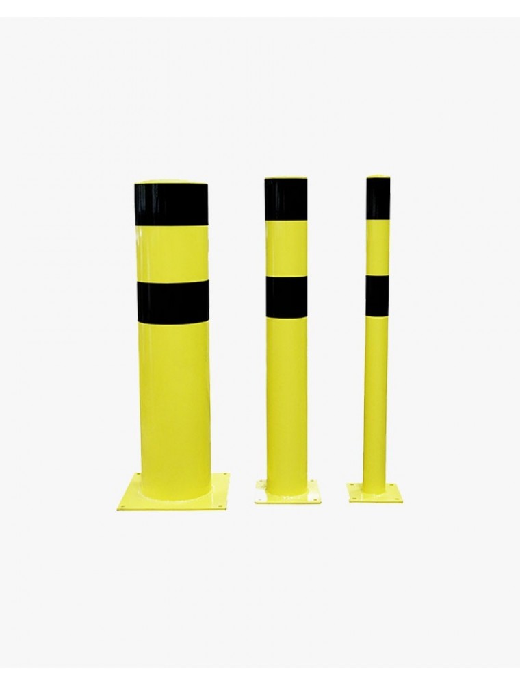 Poteau de protection acier avec platine - tube Ø 90mm - noir/jaune